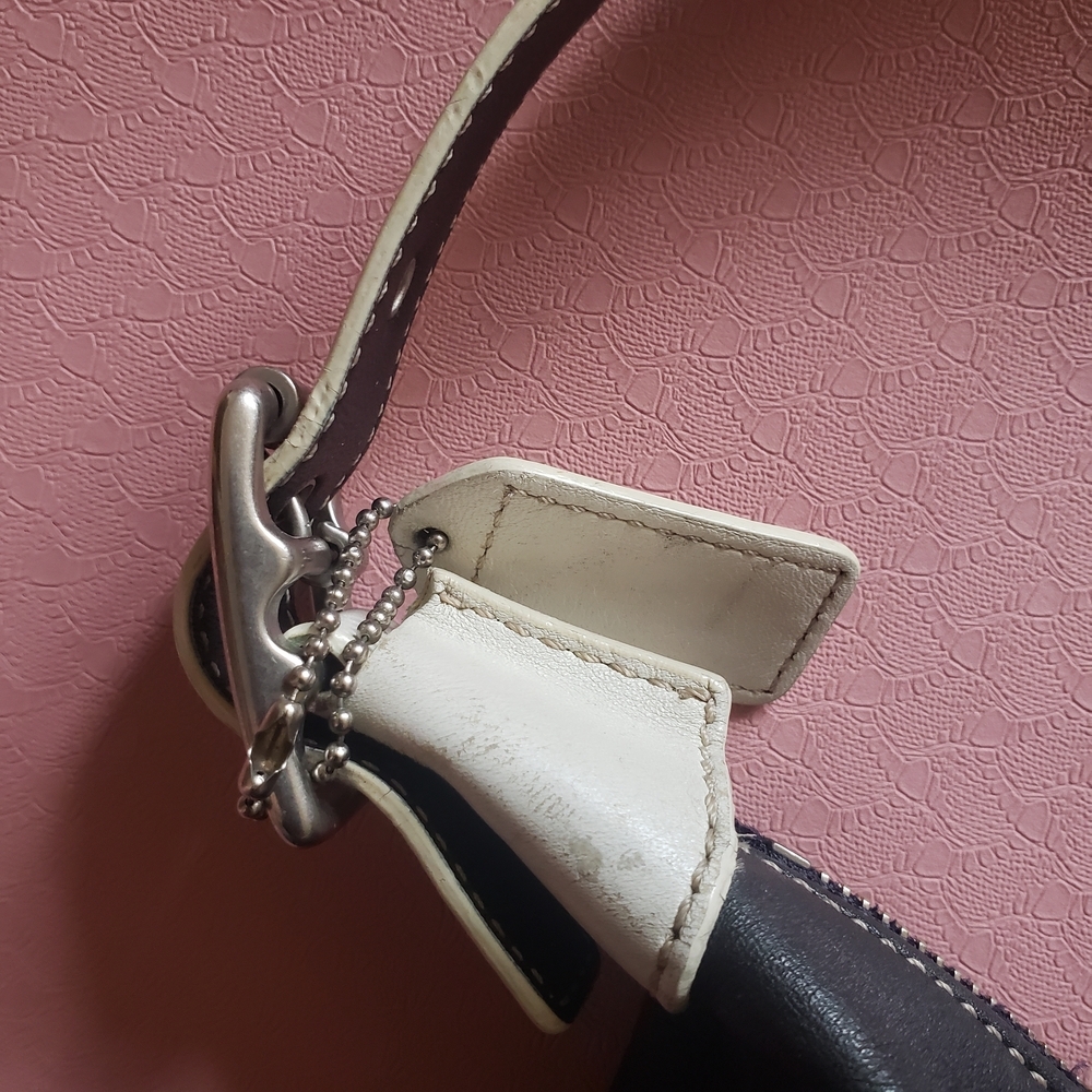Vintage Y2K Coach Leather Legacy Demi Hobo Shoulder Dark Navy Blue & White 9564 - Picture 11 of 15